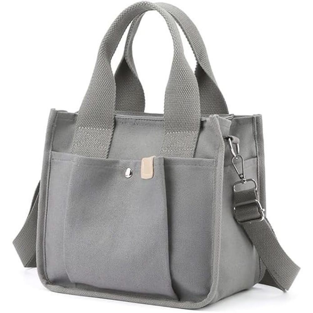 Small Canvas Tote with Zipper – Multi-Pocket Crossbody Satchel